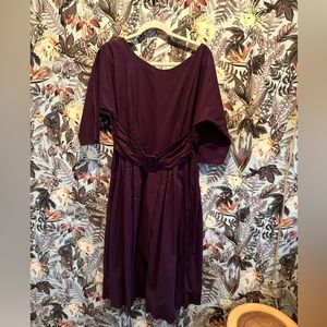 Lazybones retro-style plum/wine color midi dress with belt detail - size large